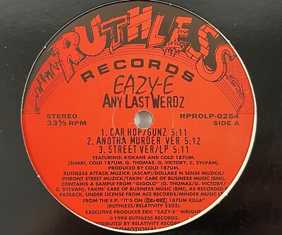 Eazy-E “Any Last Werdz” Promo 12-Inch Vinyl EP Record Kokane Cold