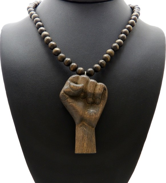 NEW BLACK POWER FIST WOODEN NECKLACE eBay