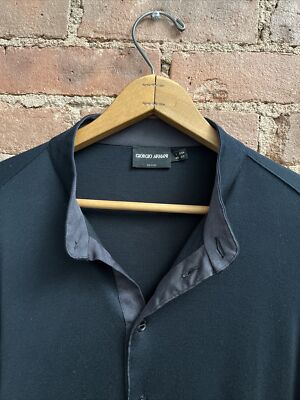 Giorgio Armani Mens Shirt, Size 48, Midnight Teal Viscose Jersey