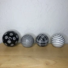 Set Of 4 - Black and White PATTERNED Ceramic Stoneware 3" - 4" Inch Carpet Balls