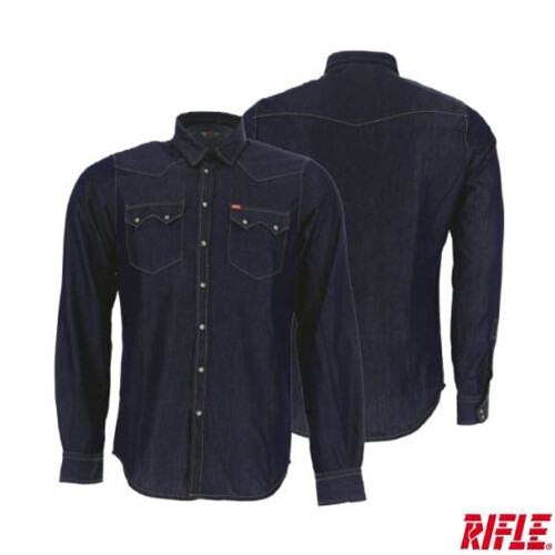 CAMICIA JEANS UOMO RIFLE SLIM FIT COTONE MANICA LUNGA CASUAL DENIM bottone  collo | eBay