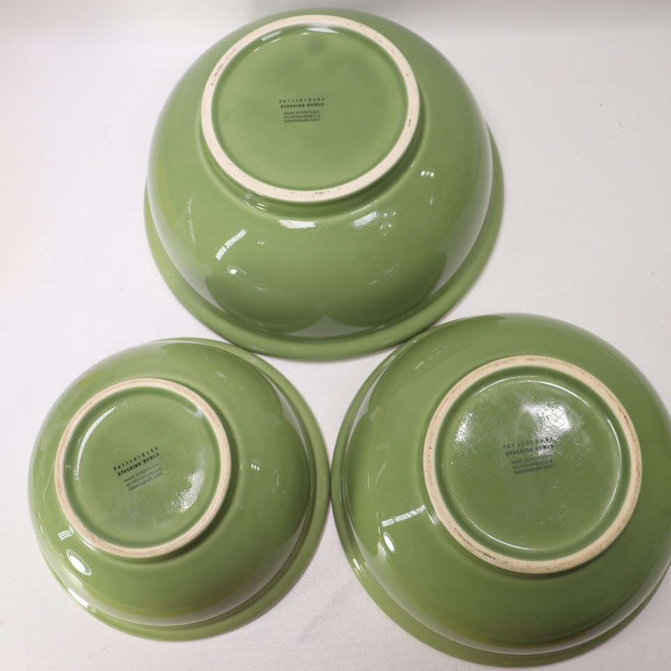 Pottery Barn Stacking Bowls Set of 3 Green Mixing Microwave Dishwasher