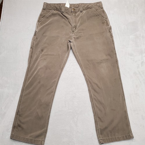 Carhartt Pants Men 42x32 Green Twill Relaxed Carpenter Cargo Workwear B324 DFE - Afbeelding 1 van 12