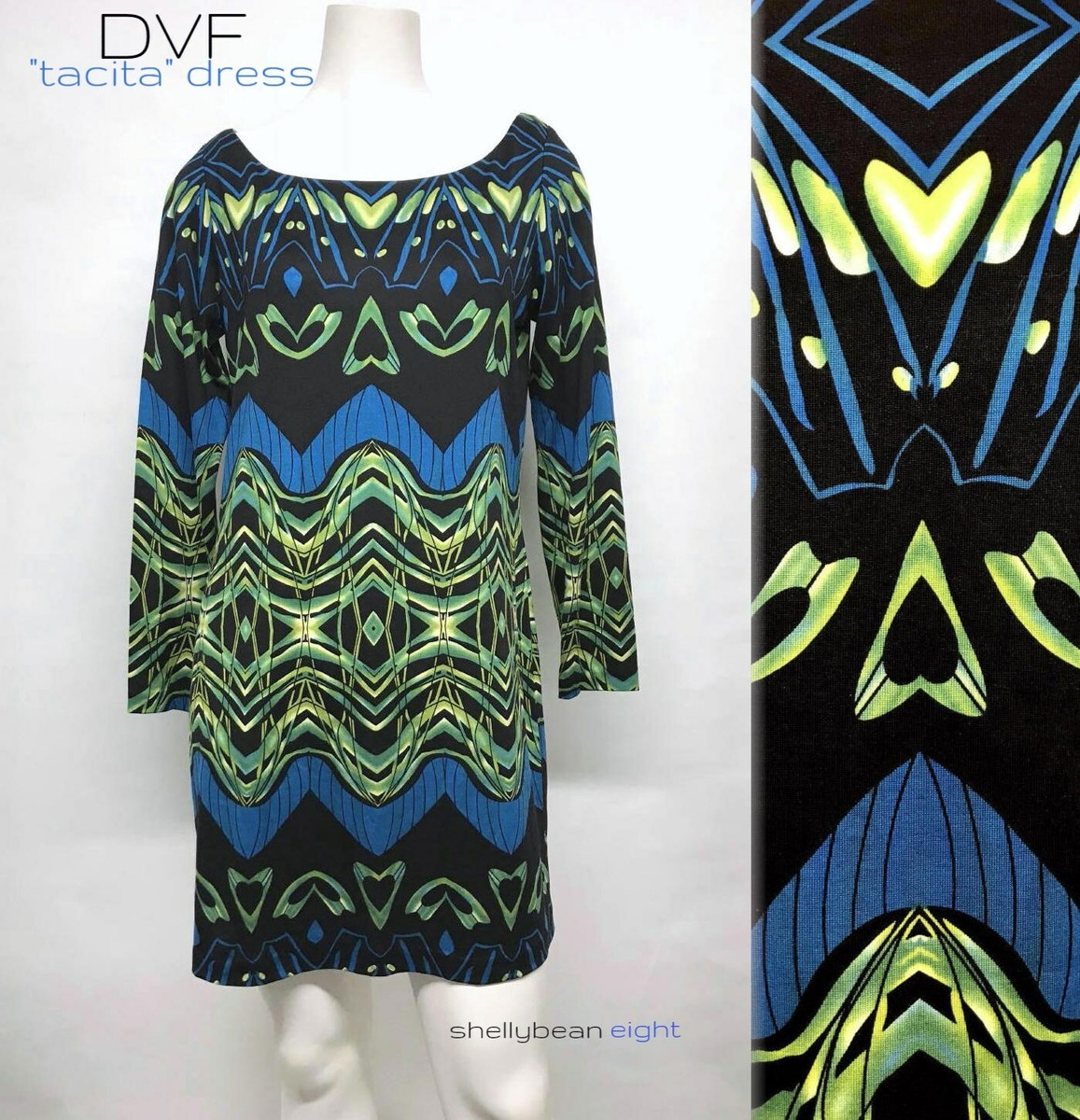 DIANE von FURSTENBERG TACITA Silk Jersey Dress Bold neon HEART Print 6 S $375