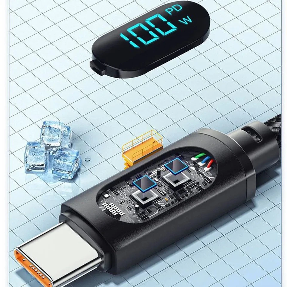 USB C to USB C Cable 100W PD Fast Charging Cord Type-C Charger with LED Display - Image 4 of 4
