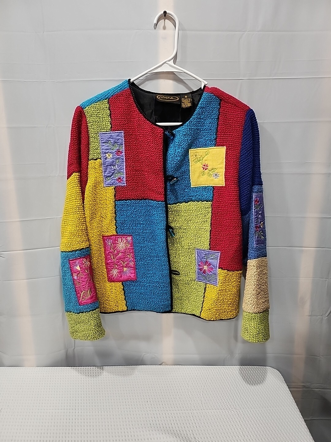 Alex Kim Small Embroidered Patchwork Button Jacke… - image 1