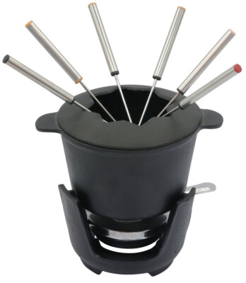 NEU! Fondue Set aus Gusseisen mit 6 Gabeln, 1.5L | Schwarz | Ø16cm Kinghoff 1195