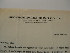 1939 Letter Sponsor Publishing Typing Test Shirley Nadel 20 West 43rd Street NY