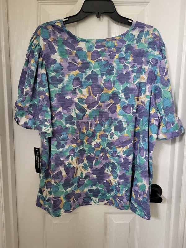 Zac & Rachel Space Dye Pucker Knit Blouse Top Floral Print Multicolor Size 2X