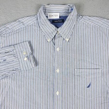 Nautica Shirt Mens Size XL Blue Striped Casual Button Up Long Sleeve