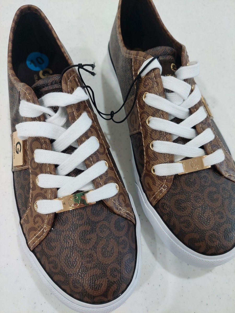 NEW GBG Los Angeles Shoes Womens Size 10 M All Over Logo Brown Gold  Sneakers