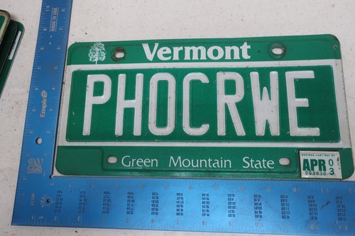 Vermont VT License Plate Tag Vanity 2003 03 Last Name Surname Pho Crwe PHOCRWE - Afbeelding 1 van 2
