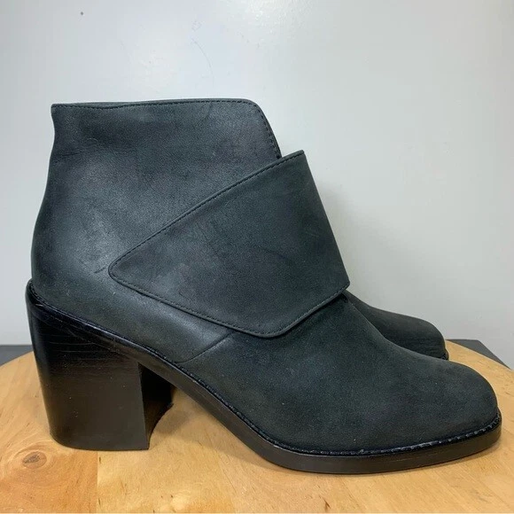 Shellys London Ankle Boot Sz 9 Nubuck Leather Charcoal Gray Block Heel Booties - Image 4 of 4