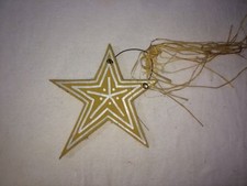 Hand Crafted Wooden Star Hand Painted Yellow  Silver with Wire Hanger 7"