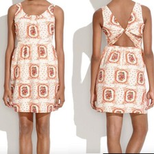 Madewell Silk Orange Floral Sleeveless Dress w/Back Cut-Out sz 4 EUC 