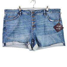 Womens Ava  Viv Blue Denim Jean Shorts Button Fly Mid Rise Midi 3" Inseam 24W