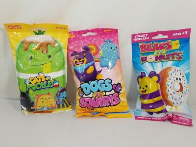 Lot Of 3 Cats vs Pickles DOGS VS SQUIRLS & Bears Vs Donuts 4'' Plush Toy NEW