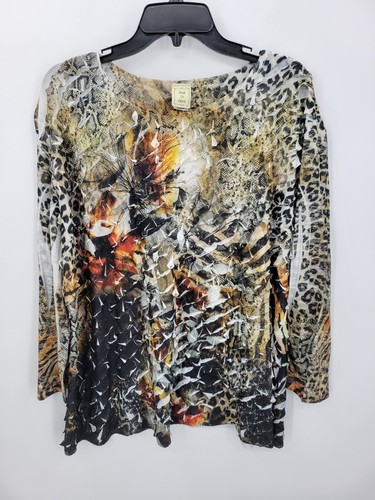 Top Jess and Jane para mujer Plus 3X estampado animal mixto manga larga boho artístico