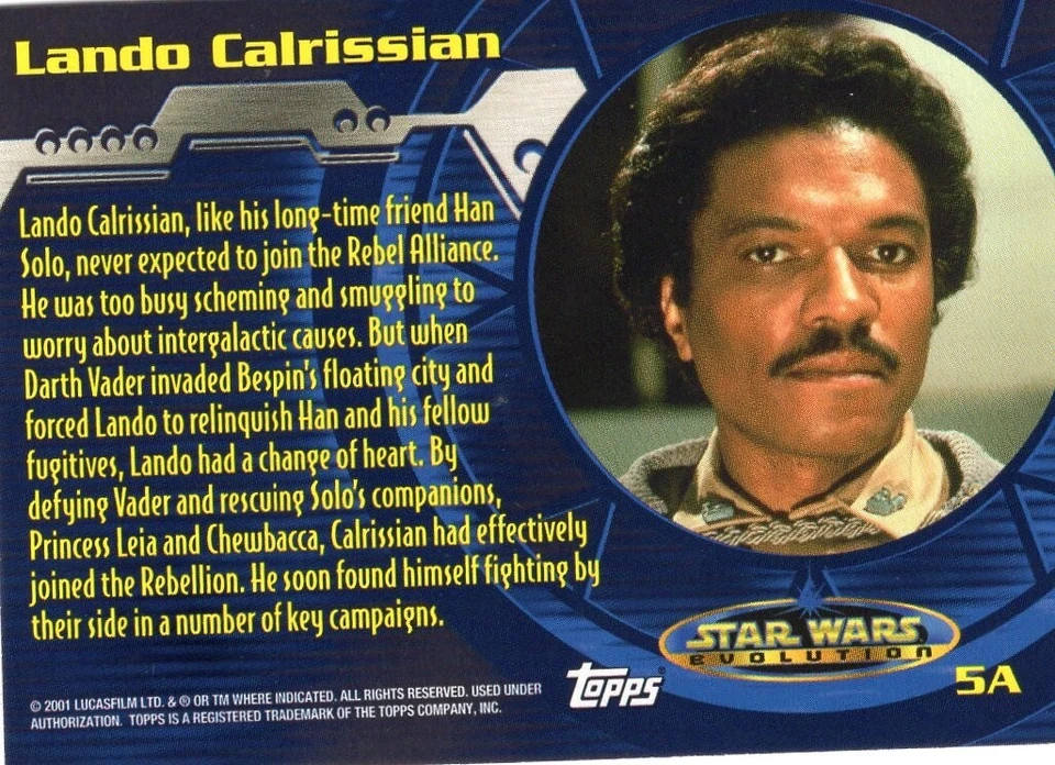 2001 Star Wars Evolution Topps Chase Foil Trading Card Lando Calrissian 5A - Image 2 of 2