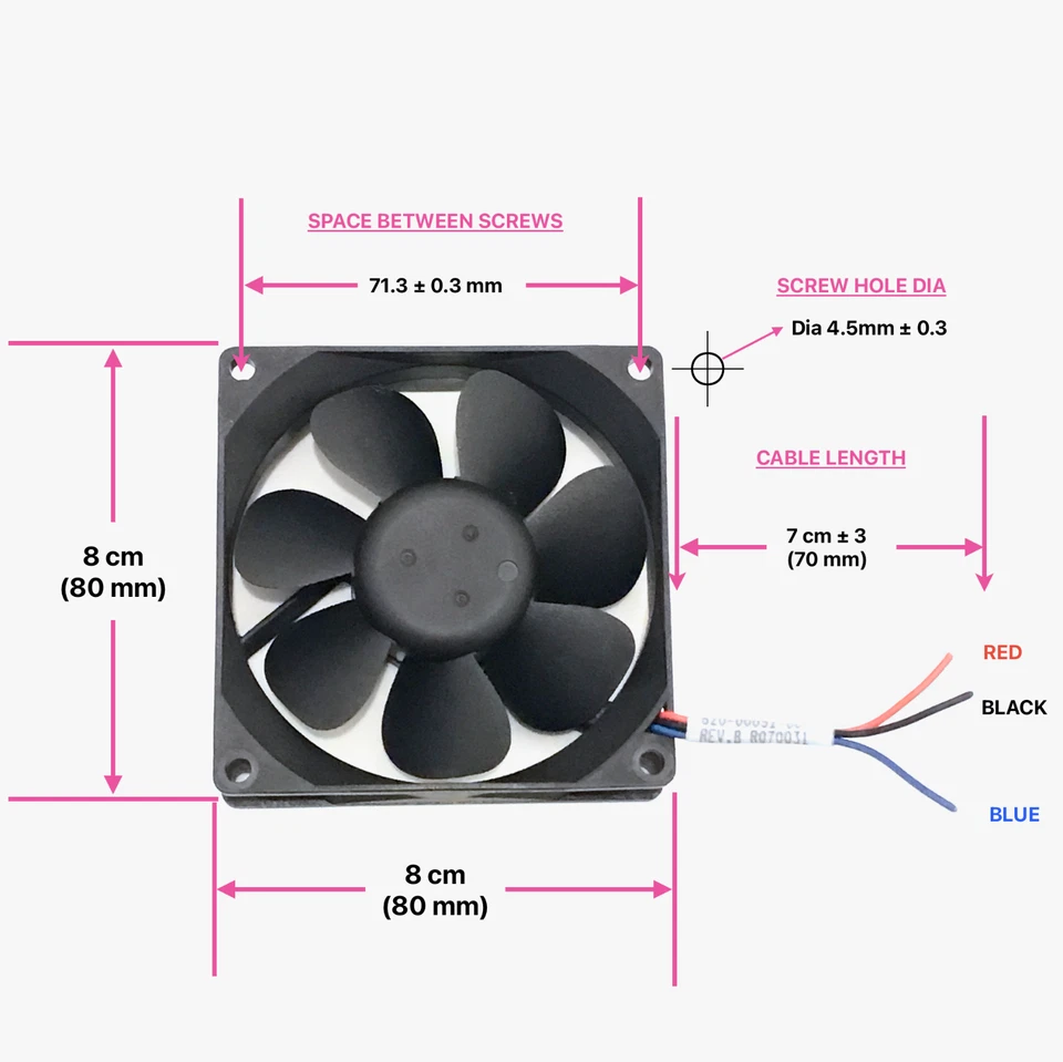 4X High efficiency 12V Brushless low noise DC CPU Cooling fan-3 wire-80x80x25mm - Image 3 of 4