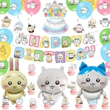 Chiikawa Birthday Decoration Set Balloons Banner Swirls Cake Toppers Kids Party