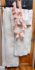 VINTAGE CURTAINS COTTON MIX  IVORY PATTERN 64' W 56' L PEACH FRILL TIE BACKS 31'