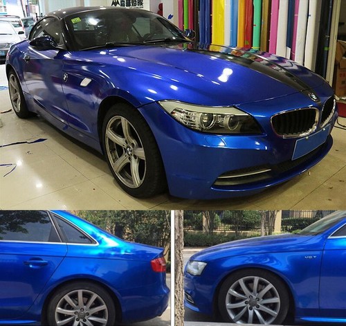 Blue Metallic Glossy Vinyl Whole Car Wrap Film Graphics Sticker Bubble Free - Picture 2 of 11