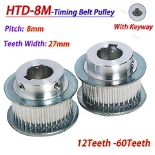 HTD-8M 12T-60T Timing Belt Pulleys Pitch 8mm With Keyway CNC Drive Width 27mm