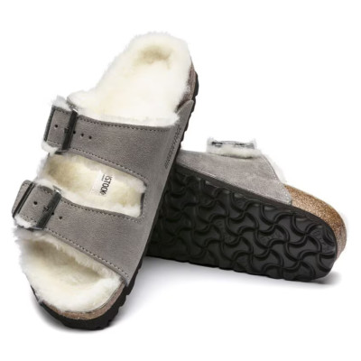 Birkenstock Arizona Shearling 1017402 Sandal Unisex 7W/5M Gray Suede Slip-On P10 Birkenstock Arizona Shearling – Stone Coin Suede | Plaza  main image 4