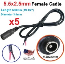 5x DC Power Plug cable 5.5x2.5mm Female 50cm 24AWG Led light/Camera output cable