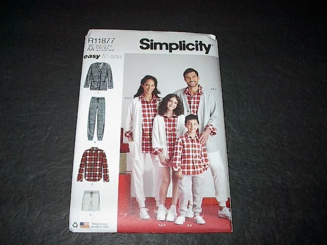 Simplicity Pattern 9691 Boys/Girls/Adults Lounge Shirt Cardigan & Joggers S~L  U