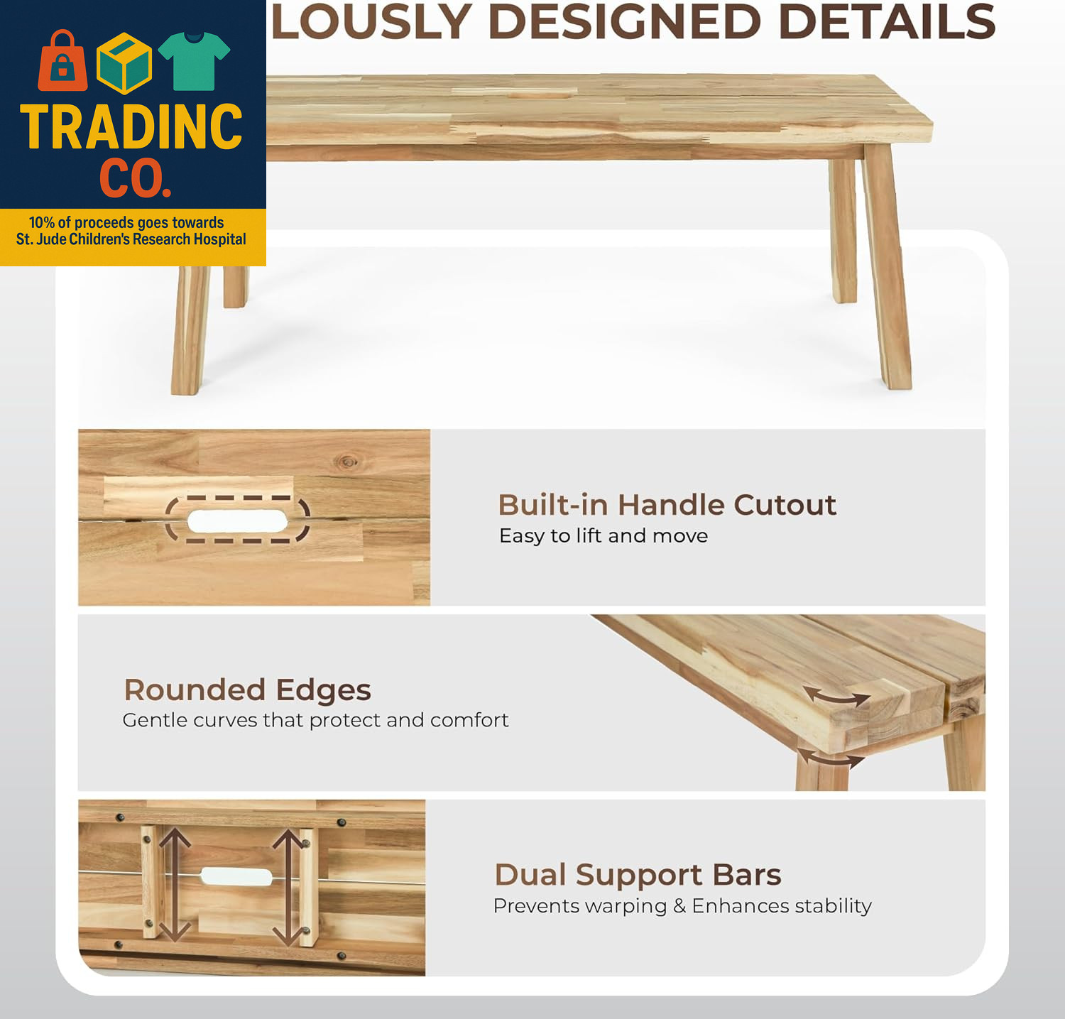 Solid Wood Bench for Entryway, Bed Bench, Dining, Plant Stand - Wooden Bench Ind