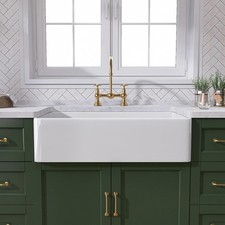 TUKTUK White Farmhouse Sink 30 Inch Farm Sink Fireclay Apron Front Single Bowl K