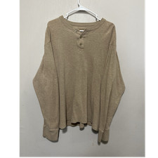 Beige Henley Knit Pullover Sweater Long Sleeve Size L