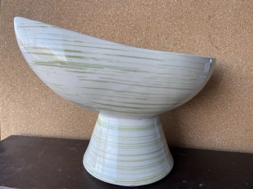 Vintage MCM McCoy Pottery Harmony Ivory and Green Planter Compote 1960's