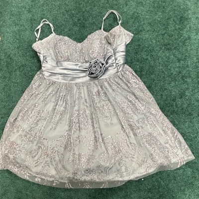 B. Smart Girls Silver A-Line Formal Dress Size 3 Embroidered Mesh Glitter Flower