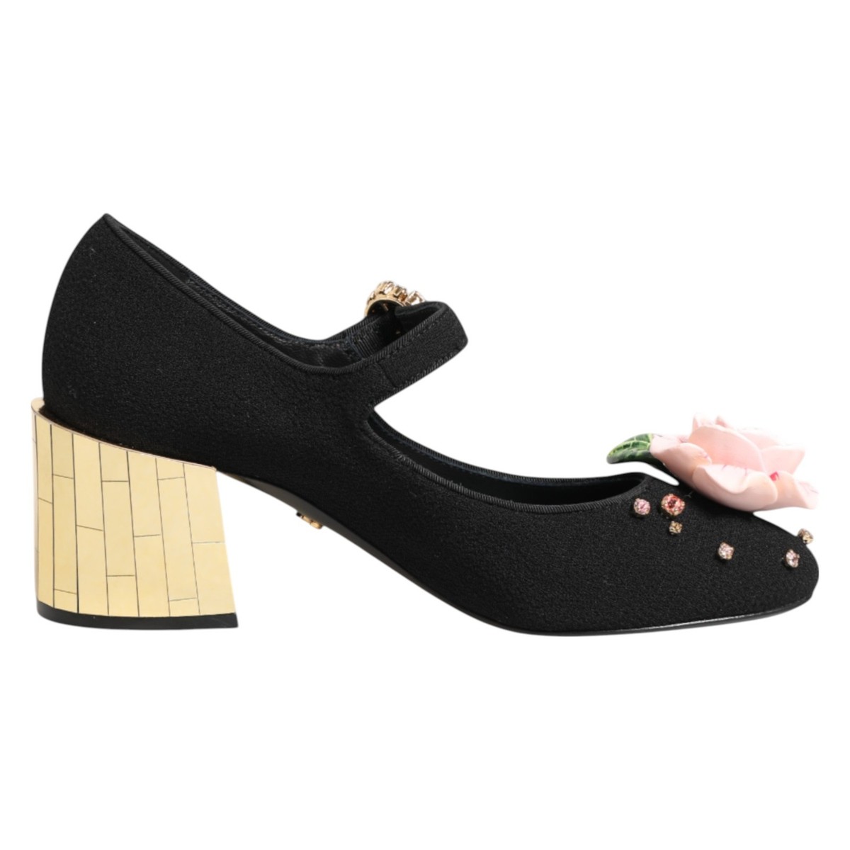 DOLCE & GABBANA Shoes Black Flower Crystal Embellished Mary