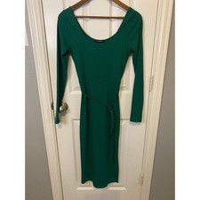 FOREVER 21 Ribbed Knit Long Sleeve Midi Dress Green Women's Medium