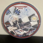 VINTAGE TEAMWORK 300 RACE CAR LADY SERVICE GASOLINE OIL PORCELAIN SIGN