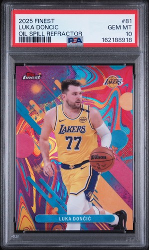 2025 TOPPS FINEST OIL SPILL REFRACTOR #81 LUKA DONCIC PSA 10
