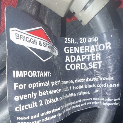 Briggs & Stratton Generator Adapter Cord Set Power Cord 25ft 20A