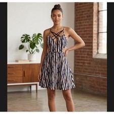 Nasty Gal XS Black Polka Dot Stripe Cutout Caged Mini Dress NGM1113173DW