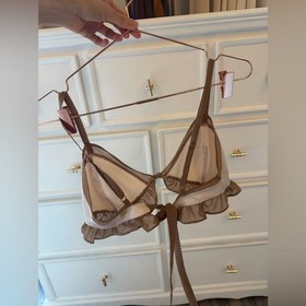 Y2k satin For love & lemons skivvies lingerie dainty bra top blush and brown S
