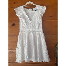 Lulus Flirtatious in Florence White Ruffled Eyelet Cotton Mini Dress Weekend M