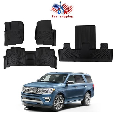 3 Rows Floor Mats For 2018-2025 Ford Expedition TPE Carpets Liners All Weather