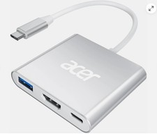 Acer USB C to HDMI Adapter, 4K C Hub with 100W PD, USBA 3.0 Port, Silver