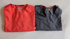 Dickies Women's Small Scrub Top Lot 2 NWT Coral Gray V-Neck Pockets