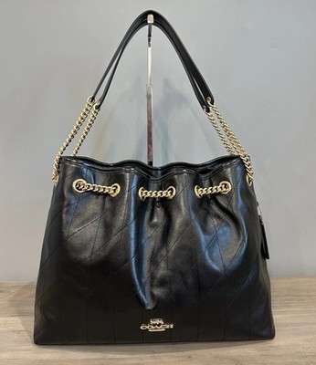 NWT COACH Evelyn Shoulder Bag Quilting Smooth Leather Black Gold
