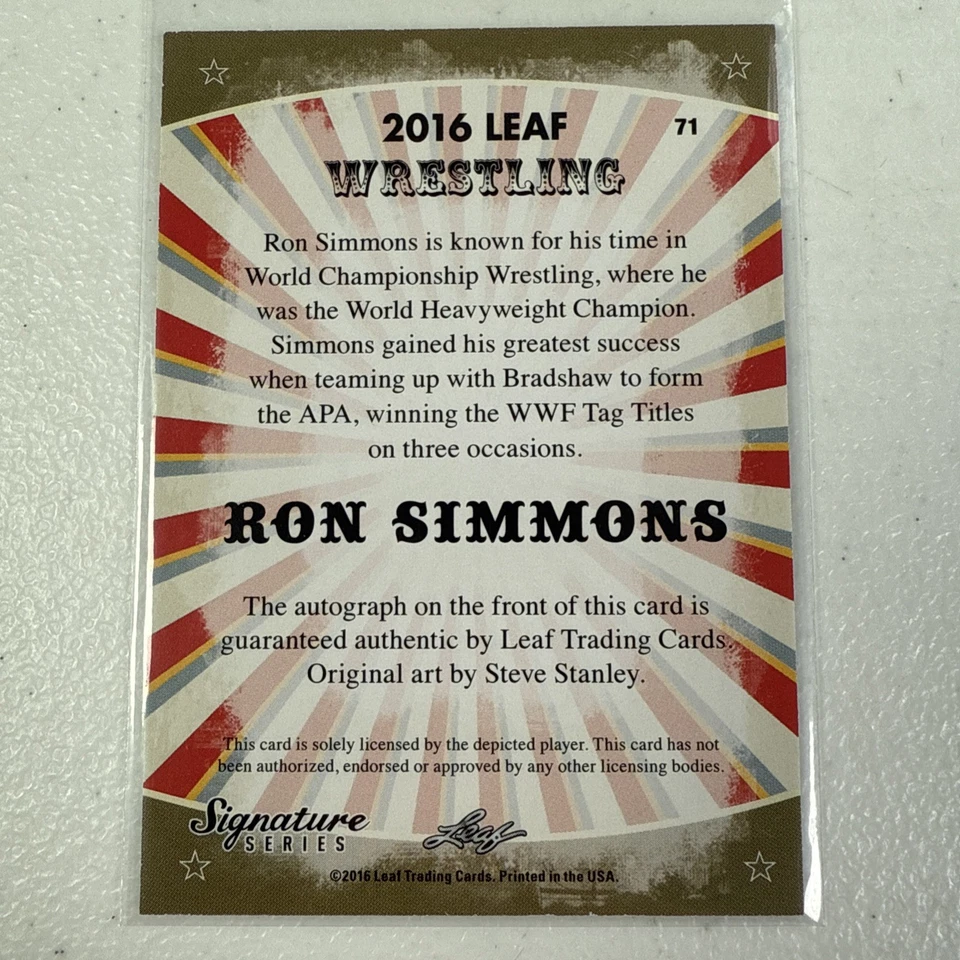 2016 Leaf Gold Wrestling Card RON SIMMONS Auto Autograph WCW APA FAAROOQ SP - Image 2 of 2