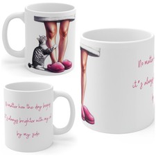 Grey Cat Mug, Morning Cat Cuddles Mug 